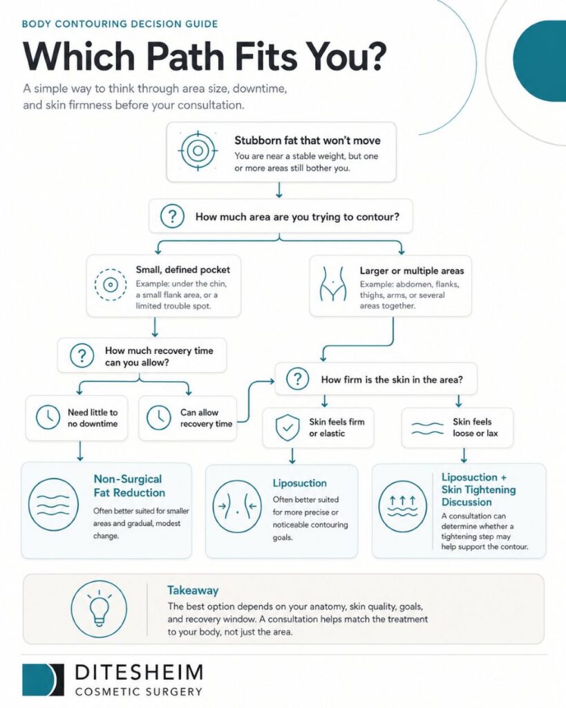 Body contouring decision guide illustration helping patients choose treatments