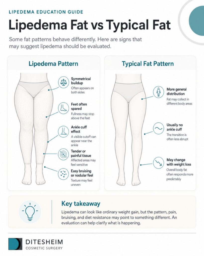 Lipedema education guide illustration comparing lipedema fat vs typical fat